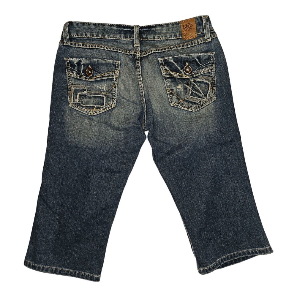 BKE Madison Shorts Women's 27 Ultra Low-Rise Blue Denim Distressed Embroidered
